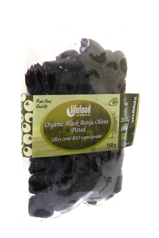Olivy černé vypeckované 150g RAW, BIO - AKCE
