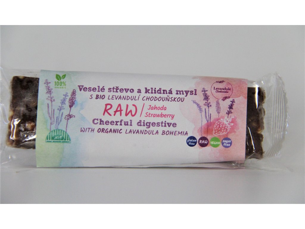 Tyčinka Jahoda s levandulí 50g RAW, BIO